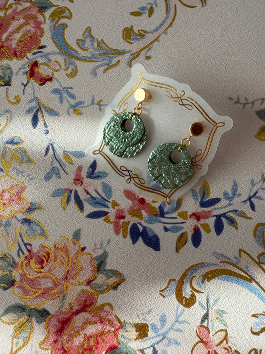 Large Green Round Leather Earrings