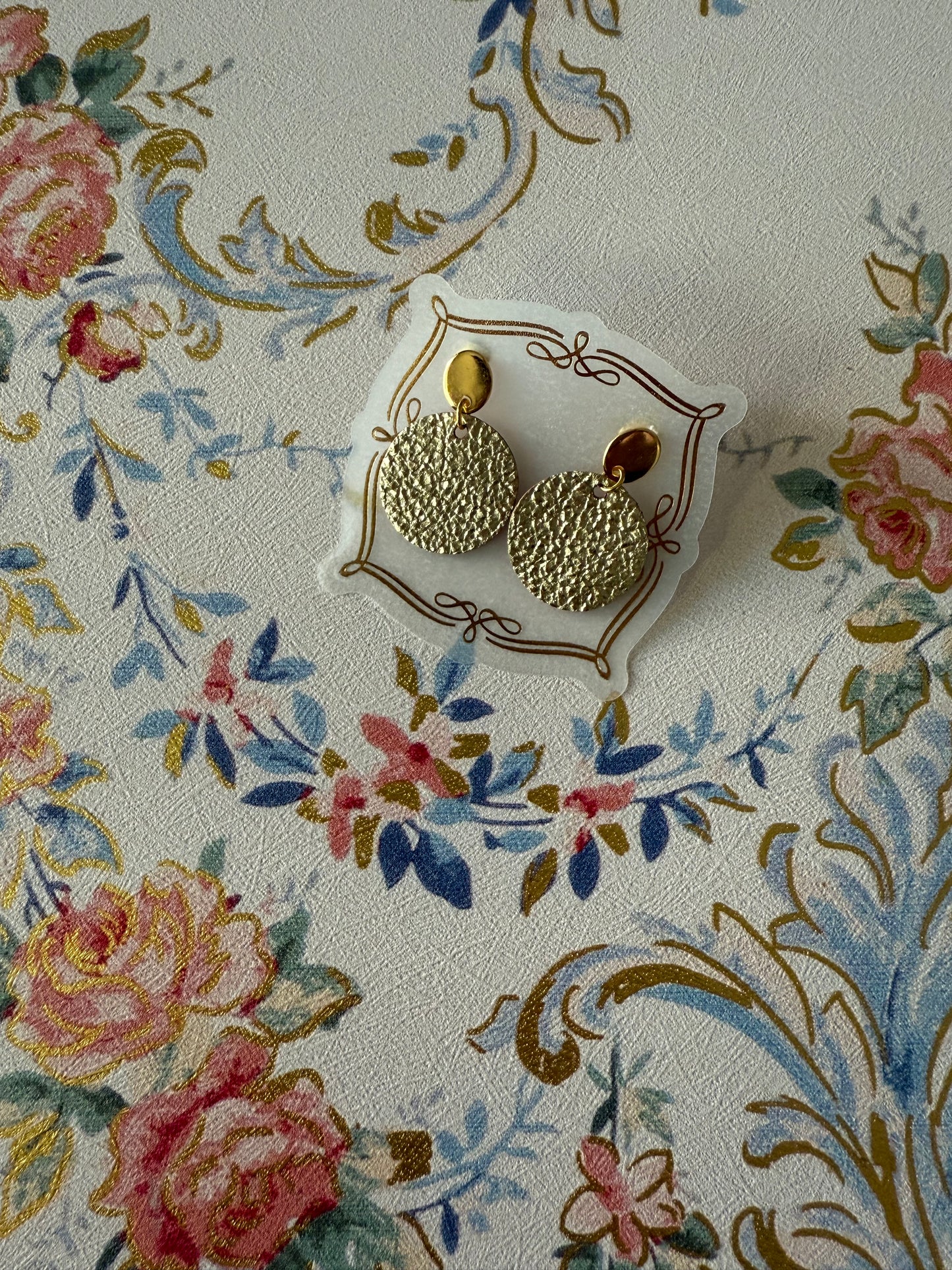 Round Rust Gold Medium Sized Leather Earrings