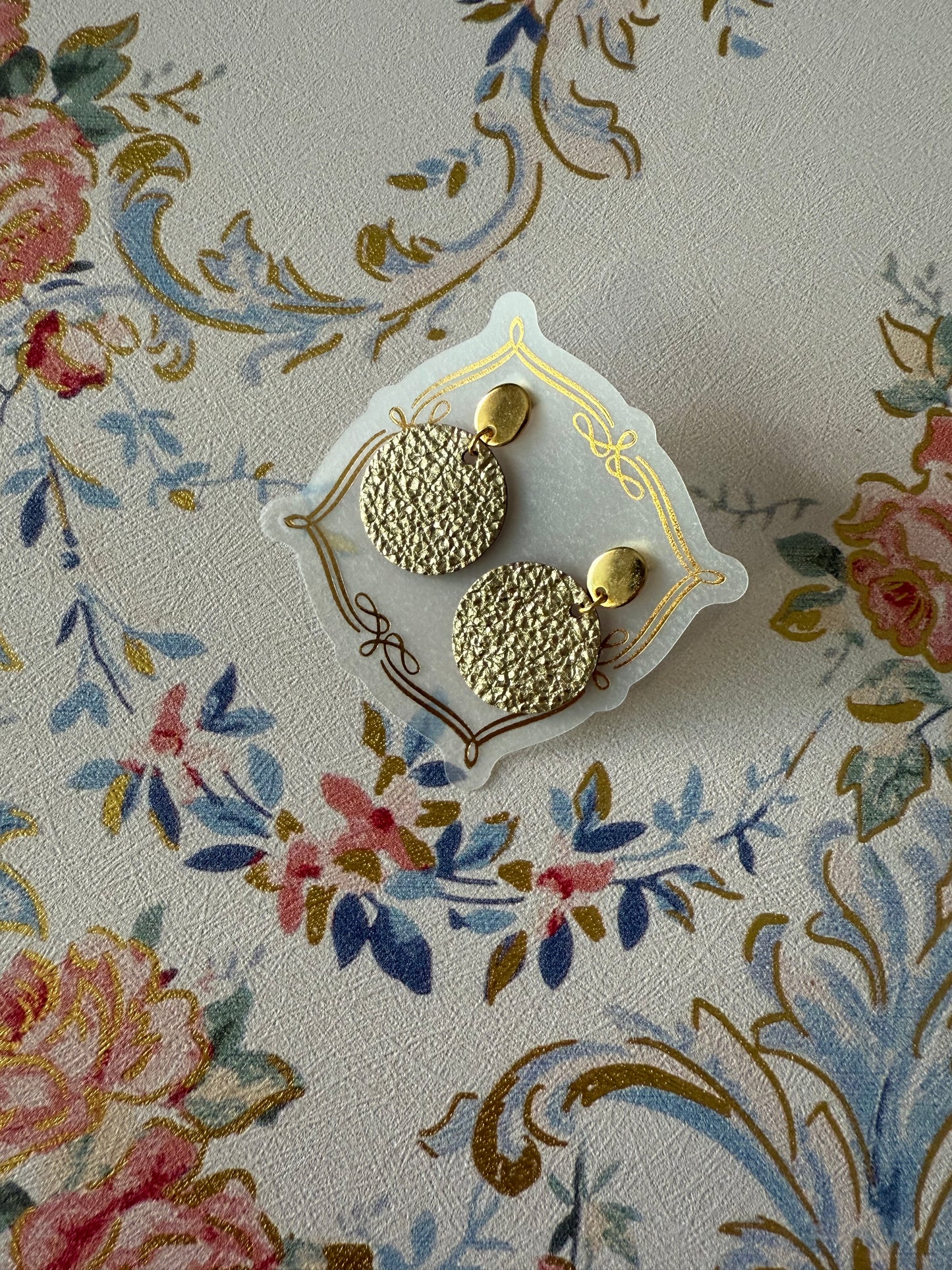 Round Rust Gold Medium Sized Leather Earrings