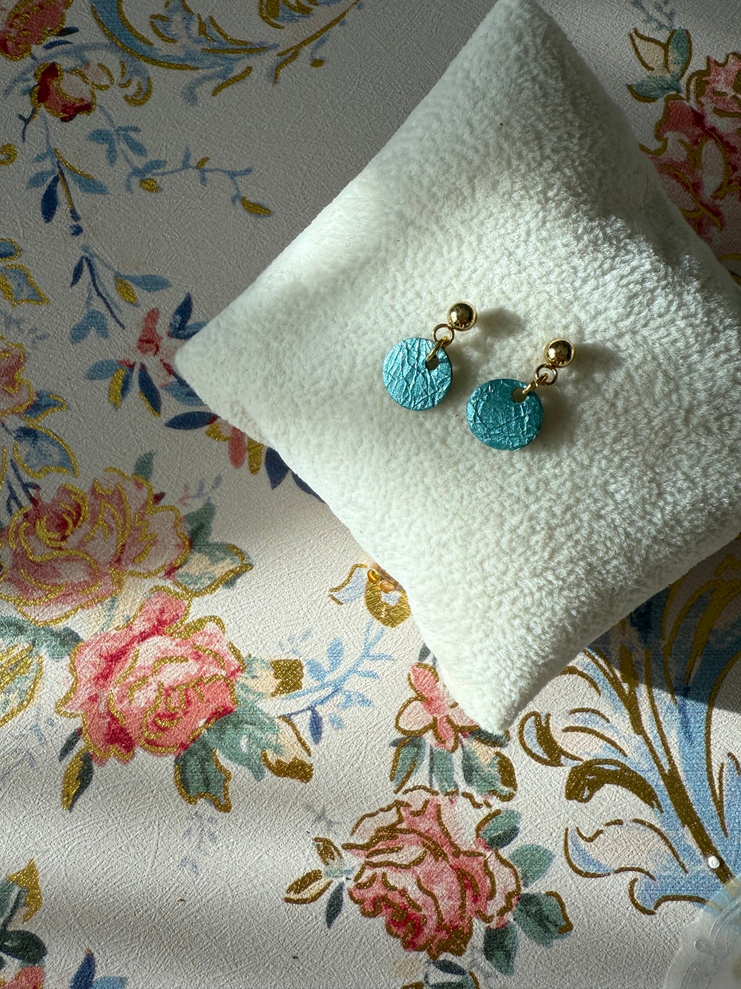 Turquoise extra small leather earrings gold plated stud