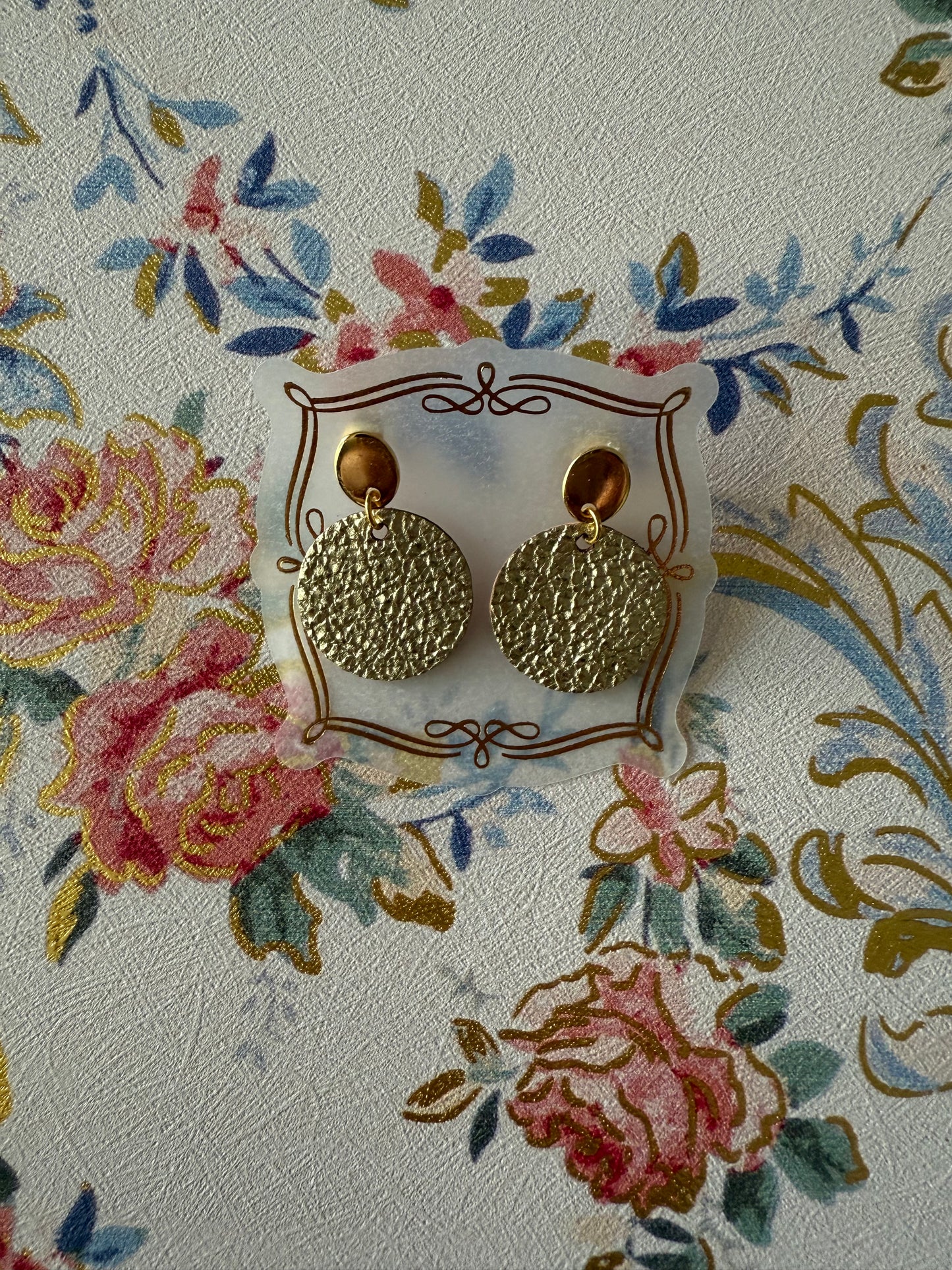 Round Rust Gold Medium Sized Leather Earrings