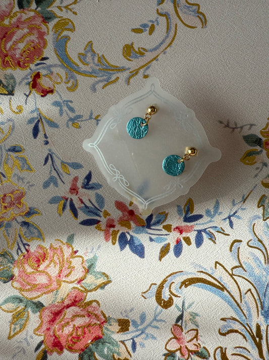 Turquoise extra small leather earrings gold plated stud