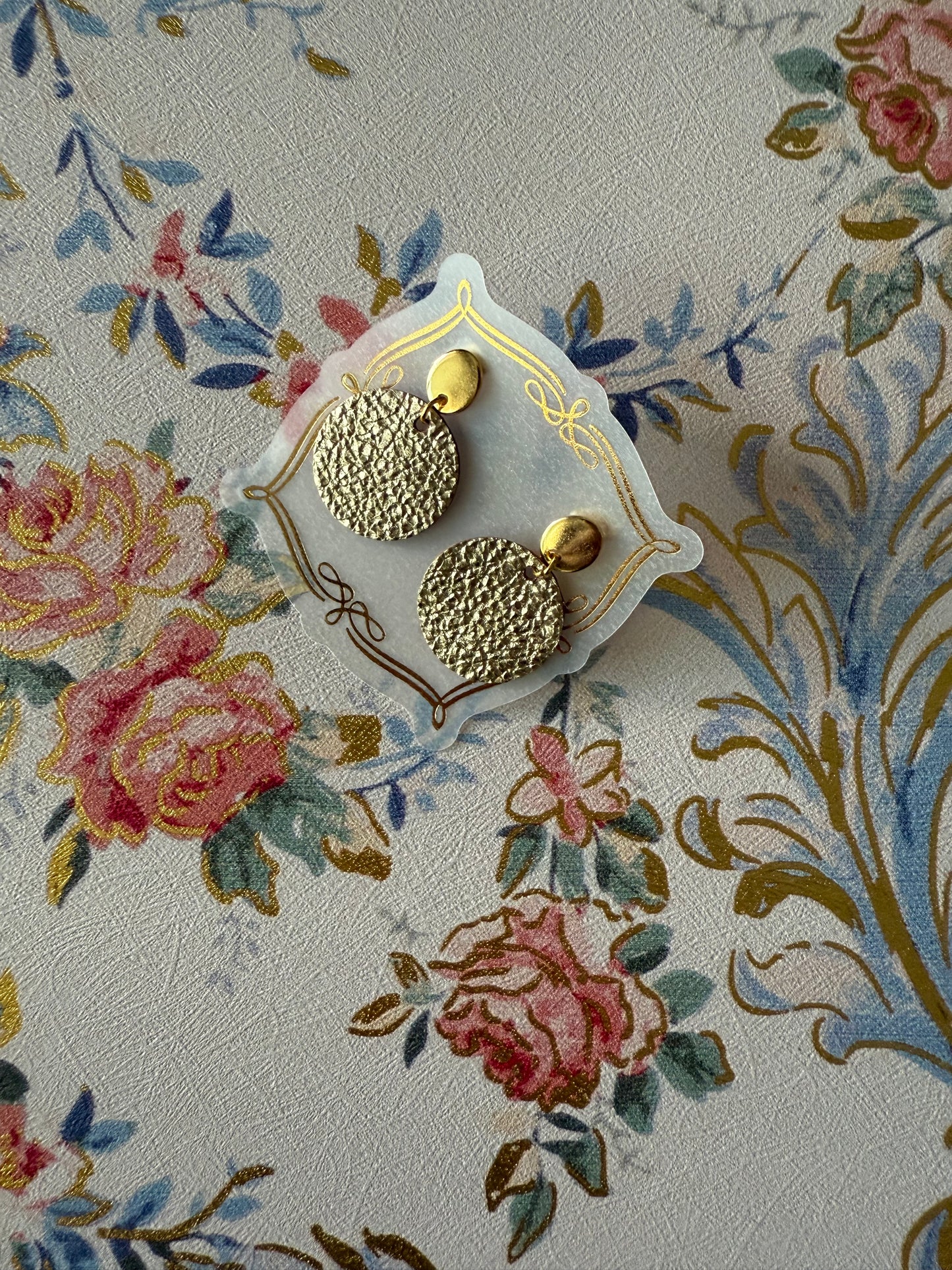 Round Rust Gold Medium Sized Leather Earrings