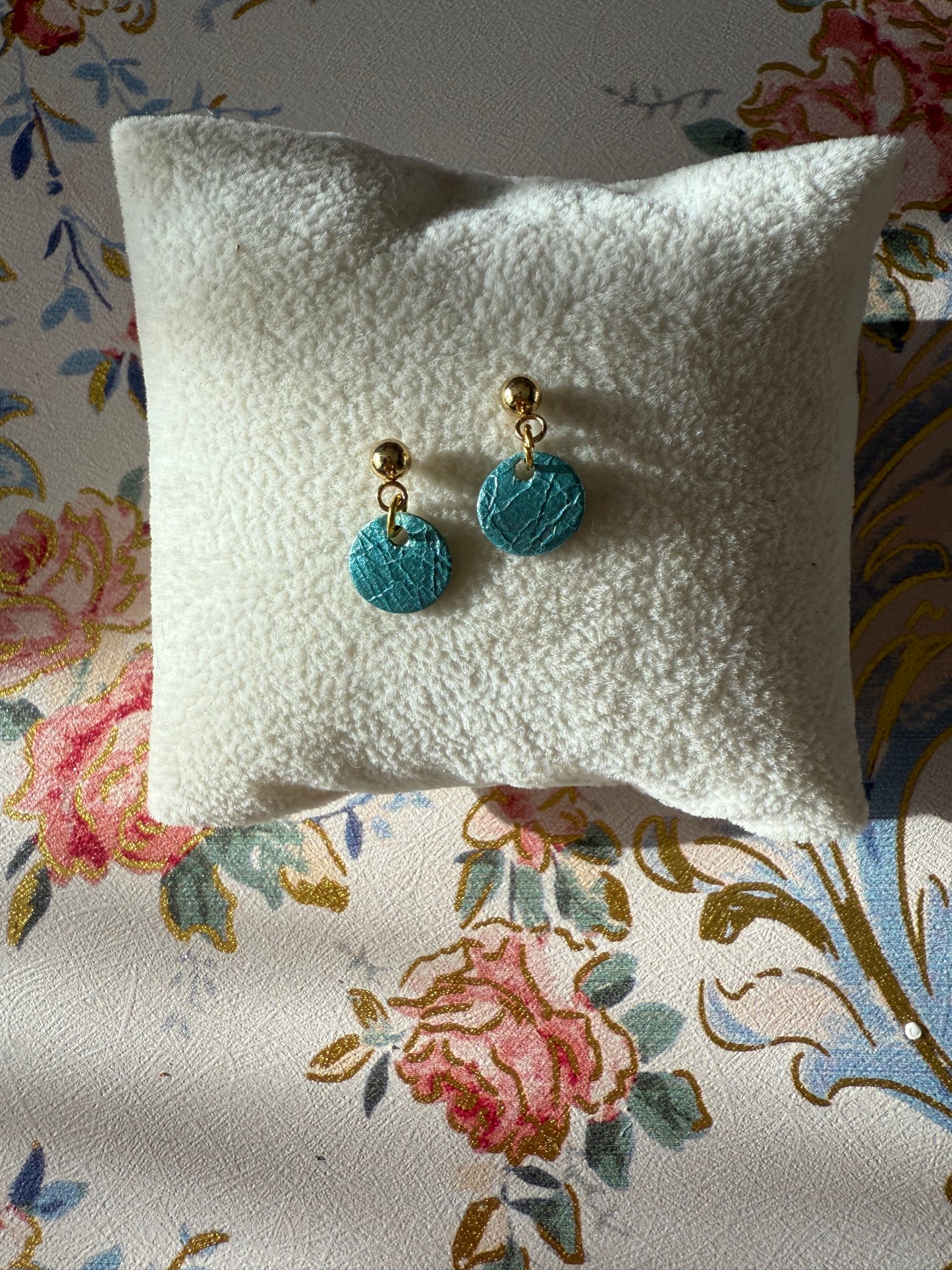 Turquoise extra small leather earrings gold plated stud