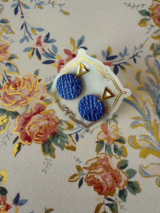Dark Royal Blue Gold Stud Earrings