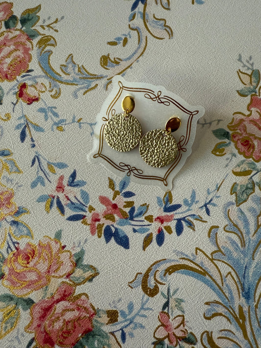 Round Rust Gold Medium Sized Leather Earrings
