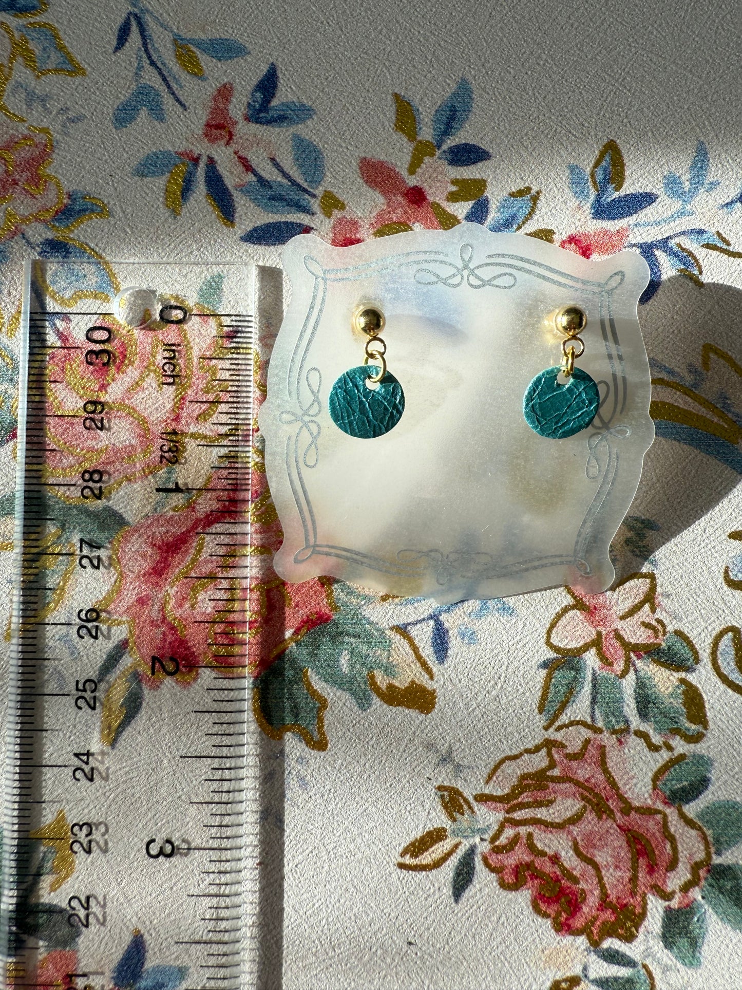 Turquoise extra small leather earrings gold plated stud