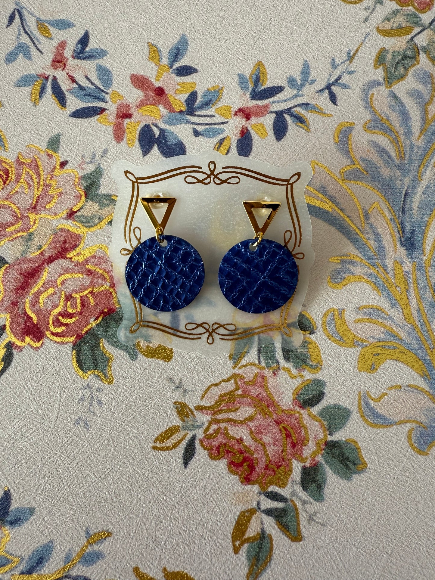 Dark Royal Blue Gold Stud Earrings