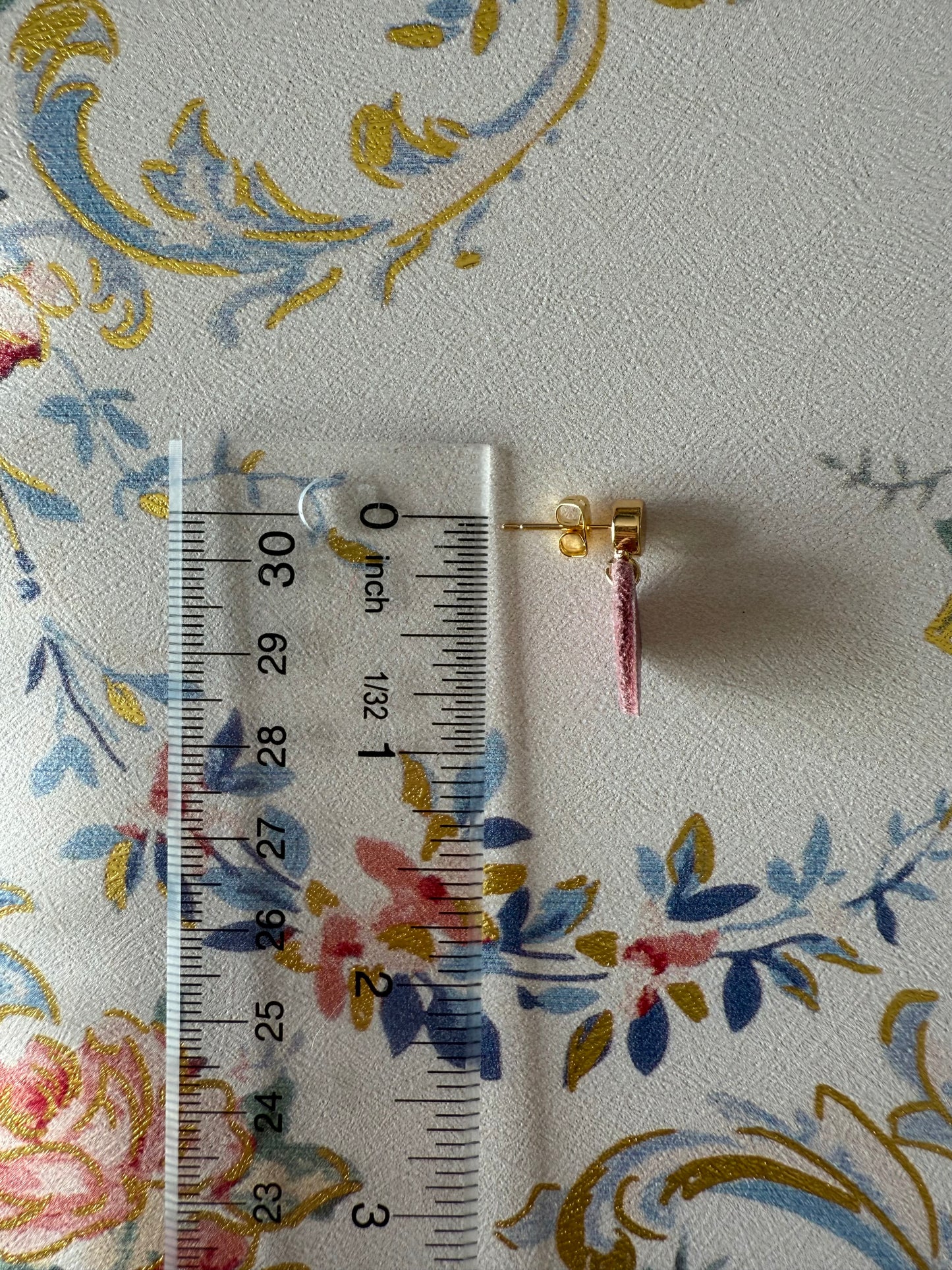 Pink medium sized leather earrings gold plated studs